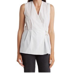 Ellen Tracy Sleeveless Faux Wrap Peplum Top Size Small